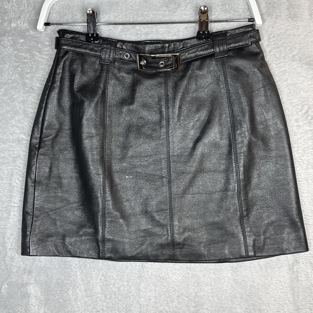 Wilsons Maxima Leather Mini Skirt Women 6‎ Black Lined Belted 90s Y2K